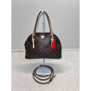 COACH Small Purse Crossbody Peyton Signature Cora Brown Canvas Leather